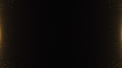Golden glitter particle frame on black background