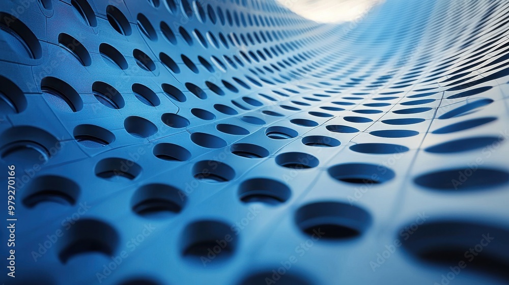 Poster intricate blue textured surface with circular patterns illuminated by soft light in an abstract sett