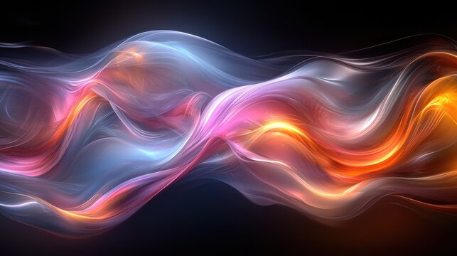 Colorful abstract waves flowing gracefully against a dark background, illustrating dynamic movement and light dispersion