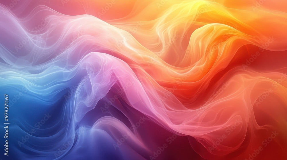 Poster colorful abstract waves of light intertwine in a soft gradient, creating a dreamy atmosphere with sm