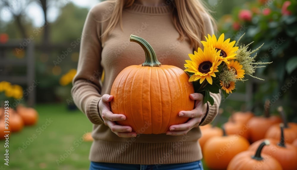 Wall mural  Autumns bounty held with joy