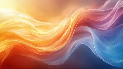 Colorful abstract waves of light swirling gracefully in a soft gradient display of orange, pink, and blue hues at sunset
