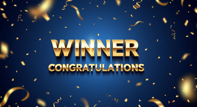 Winner congratulations text with golden letters and festive background