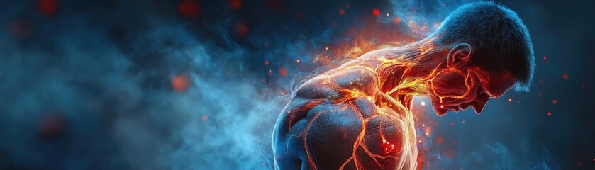 A creative representation of human anatomy showcasing energy flow and vitality in a vibrant, digital style.