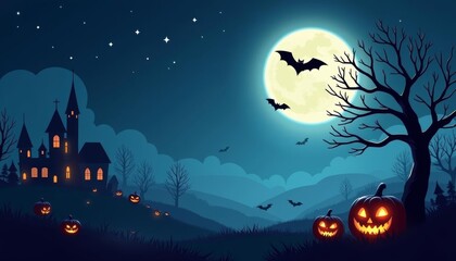 Fototapeta premium Enchanted Halloween night under the full moon