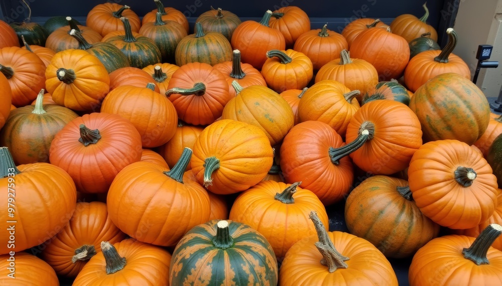 Wall mural  A bountiful harvest of pumpkins in a market display