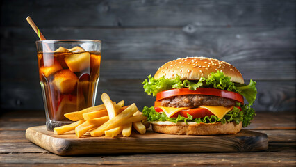 Fresh tasty burger, french fries, and drink perfect for celebrating National Cheeseburger Day, burger, cheeseburger, fast food