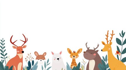 Obraz premium Animals in nature, celebrating World Animal Day, white background, flat design illustration