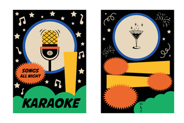 Karaoke party invitation Vocal concert or song festival poster Vector illustration with empty space