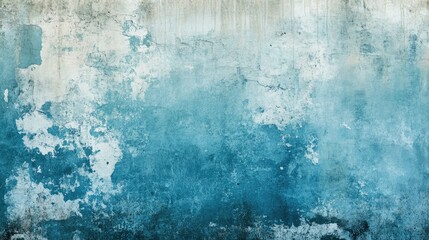 Fototapeta premium A weathered blue painting on a grungy old wall, showing faded patterns and aged textures for a vintage, artistic atmosphere.