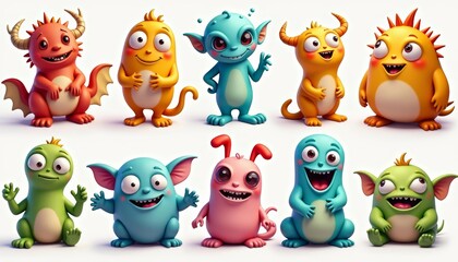 Naklejka premium A colorful collection of animated monster characters