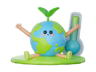 3D cute earth cartoon character, world Environment day, save planet and energy, eco friendly, 3d rendering.