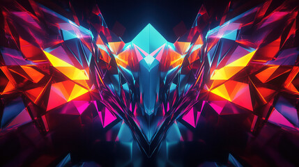 Futuristic geometric abstract background design with sharp angled shapes and neon colors standing out on dark backdrop with a high tech aesthetic for use in the projects on digital art and design.