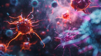 Virus Interacting with Antibodies - Medical Microscopic View