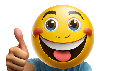 Happy emoji emoticon winking and showing thumb up background. Generative AI.