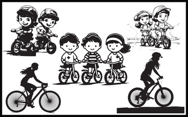 Obraz premium Boy in helmet riding a bicycle. Coloring book for children.