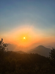 Beautiful sunset with mountains landscape in the northern Laos.