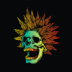 Fototapeta premium A skull with an open mouth and a punk rock hairstyle. T-shirt design, stickers, print.