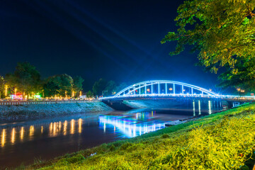 light Chan Palace Bridge over the Nan River Chan Palace bridge New Landmark It is a major tourist is Public places attraction Phitsanulok,Thailand,