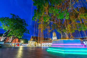 Beautiful The lights Wat Phra Si Rattana Mahathat to as Wat Yai is a Buddhist temple It is a major tourist Phitsanulok,Thailand at Natural Twilight