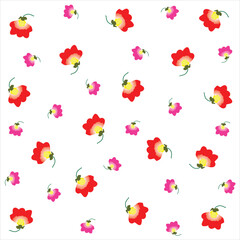 Cute red and pink pattern flower, seamless pattern, vector Illustration.