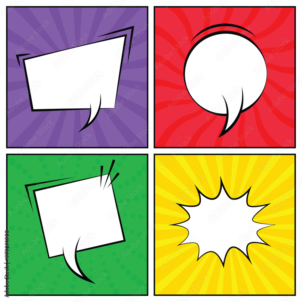 Poster colorful comic pop art background with blank dialog box. comic books dialog bubbles. empty comical s