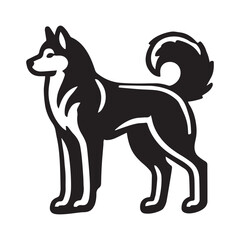 Obraz premium Siberian Husky dog Standing silhouette Design, Dog Clipart vector illustration in black and white 