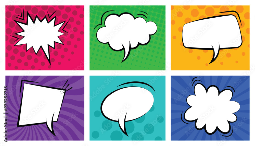 Poster empty comic speech clouds. pop art background with blank balloons. comic books colorful background w