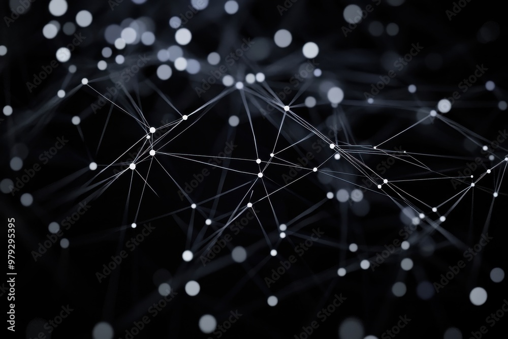 Poster visualization of a network of connections and data points against a dark background