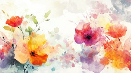 An artistic watercolor background filled with abstract floral elements and vibrant colors, perfect for creative designs.