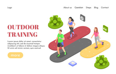 Outdoor training isometric cartoon landing page