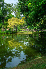 a public place leisure travel landscape lake views at Ang Kaew Chiang Mai University and Doi Suthep nature forest Mountain views spring cloudy sky background with white cloud.