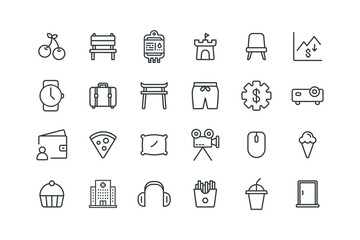 Bench, Blood, Castle, Chair, Chart up, Cherries, set of icons for web design, vector illustration