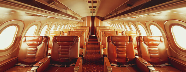 Stock photo of open airplane cabin interior