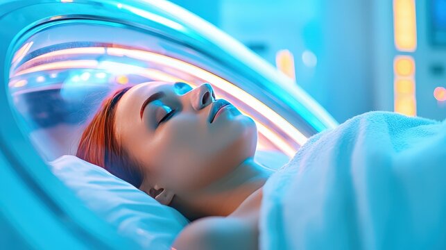 Person using a hyperbaric oxygen chamber for enhanced recovery