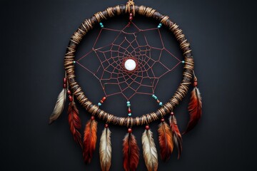 Dreamcatcher with Red and Beige Feathers