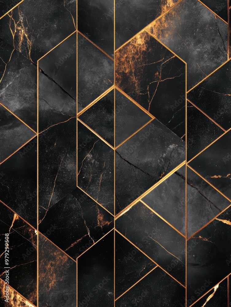 Sticker Black & Gold Marble Tiles.