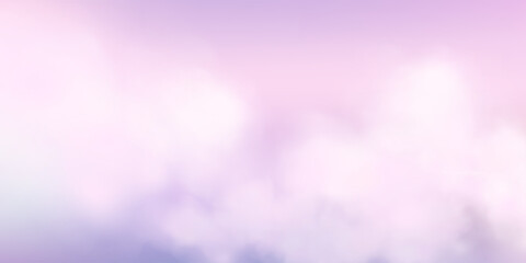 Panoramic abstract pink blue sky background. Skyscape with fluffy clouds. Gradient fantasy paradise background.