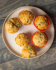  Savory Muffin with Pea, Ham, and Cheese Close-Up on Dark Background