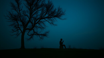 Silhouette of depressed man. Silhouette depressed man behaving sadly. Sad man suffering depression . AI generated image, ai..