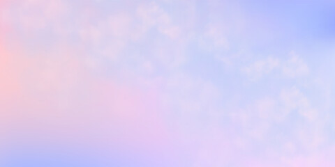 Panoramic abstract pink blue sky background. Skyscape with fluffy clouds. Gradient fantasy paradise background.