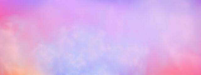 Panoramic abstract pink blue sky background. Skyscape with fluffy clouds. Gradient fantasy paradise background.