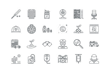 Book, Cactus, Calendar, Cap, Chair, Croquet, Croupier, set of icons for web design, vector illustration