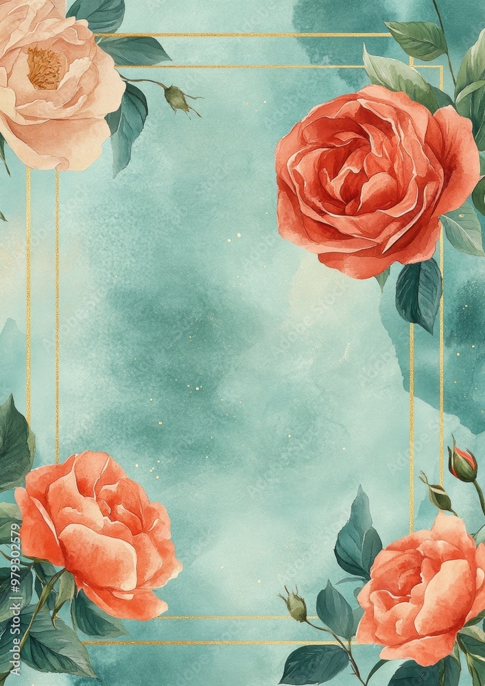 Wall mural watercolor rose border.