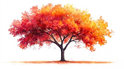 Fototapeta premium Vibrant autumn tree with colorful leaves against a white background.