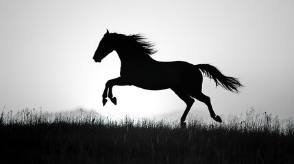 A silhouetted horse leaping against a bright background, showcasing grace and motion. 