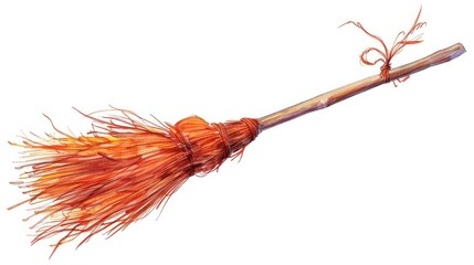 Rustic and Vintage Inspired Handcrafted Wooden Witch s Broomstick with Vibrant Orange Twigs Perfect for Mystical Rituals Occult Ceremonies Supernatural Enchanting Halloween