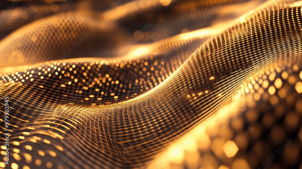 Poster golden lines form an intricate mesh pattern, giving an abstract background a feeling of complexity a