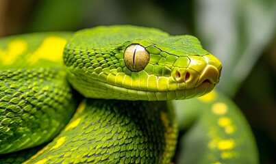 Fototapeta premium detailed textures and patterns of a green snake, Generative AI 