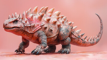 Fototapeta premium A detailed depiction of an Ankylosaurus with a heavily armored back and a clubbed tail,